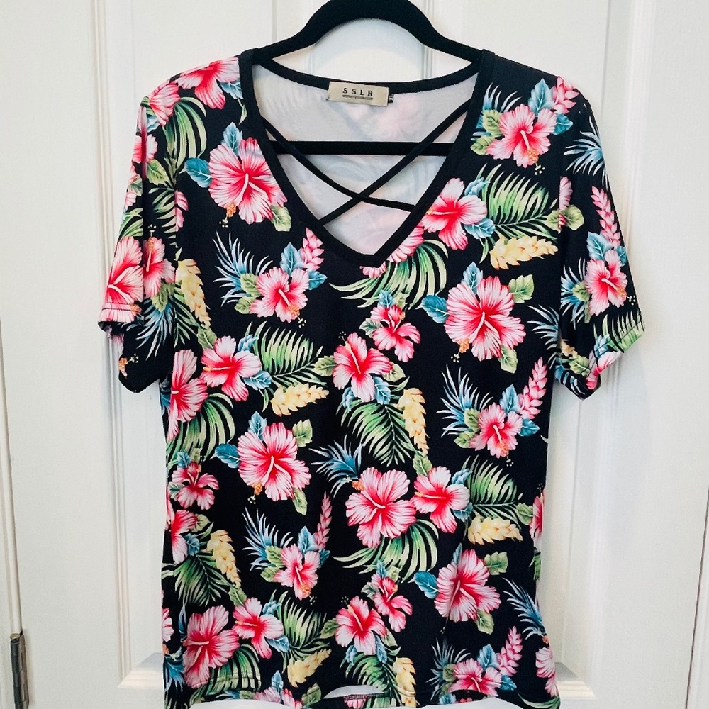 SSLR Pink Hibiscus Tropical Hawaiian Shirt XL